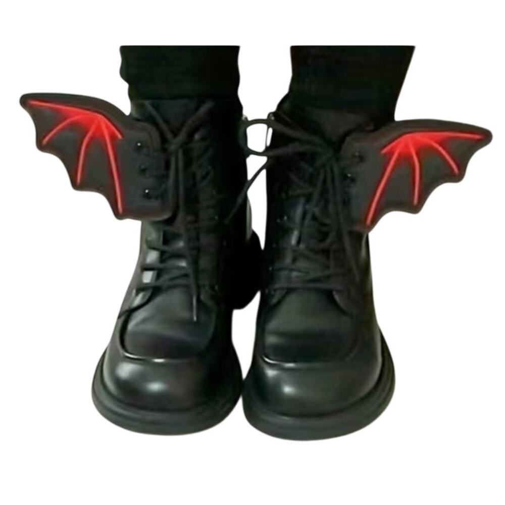 Bat Boot Wings Blk/Red Faux Leather Gothic Whimsygoth Decorations Shoe Adornment